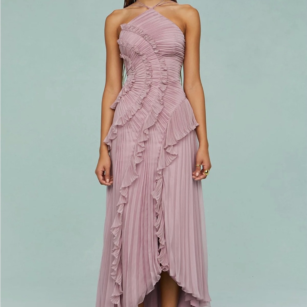 Elegant One-Shoulder Ruffled Dress in Mauve